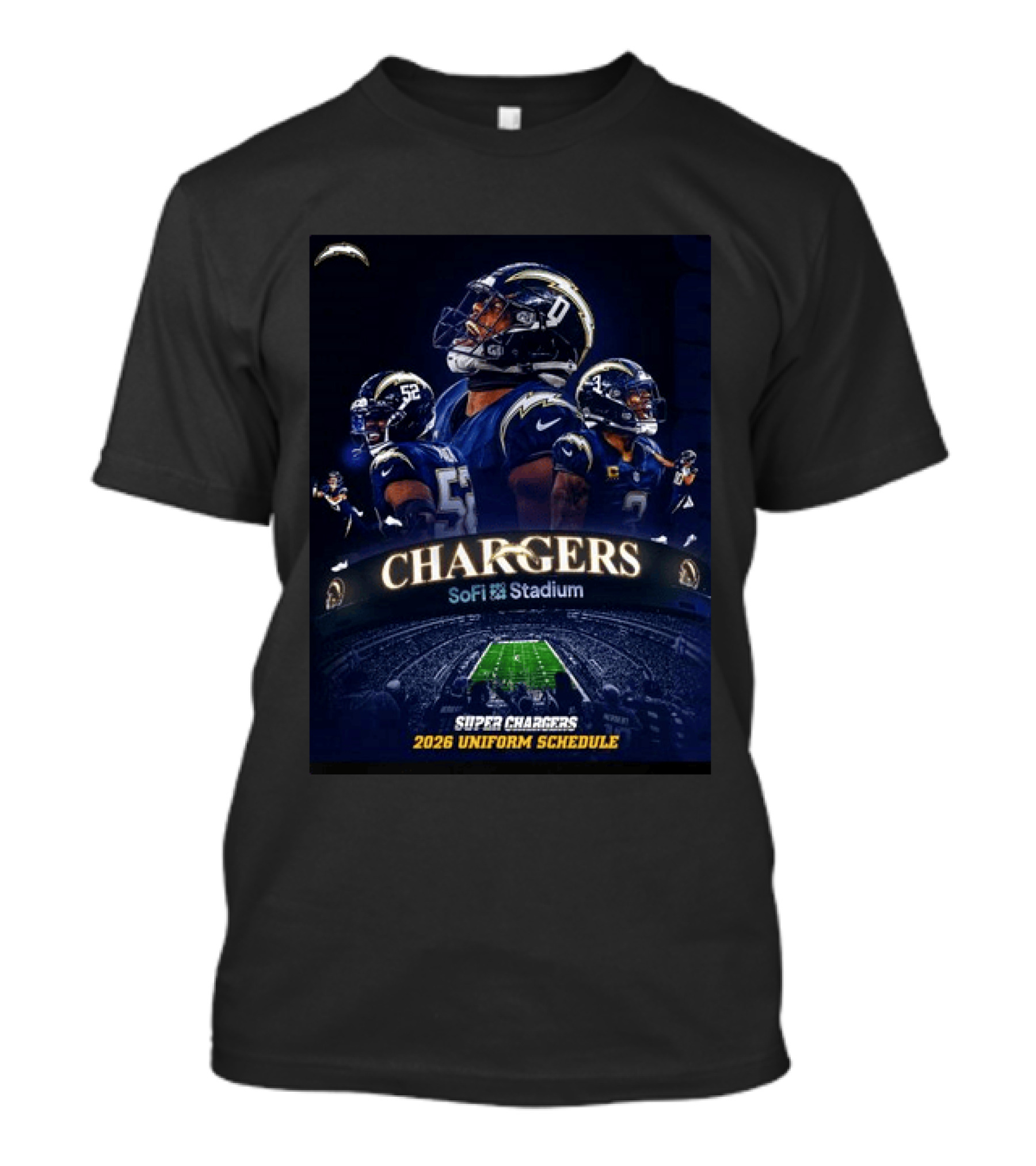 Los Angeles Chargers Super Chargers SoFi Stadium 2026 Uniform Schedule T-Shirt