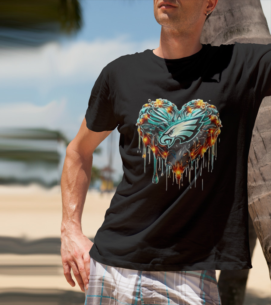 Philadelphia Eagles Heart Caramel Dripping Effect T-Shirt