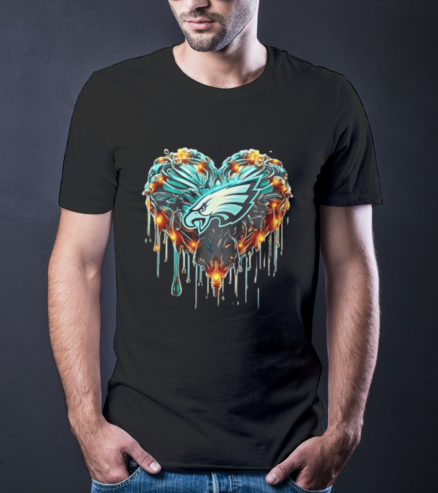 Philadelphia Eagles Heart Caramel Dripping Effect T-Shirt