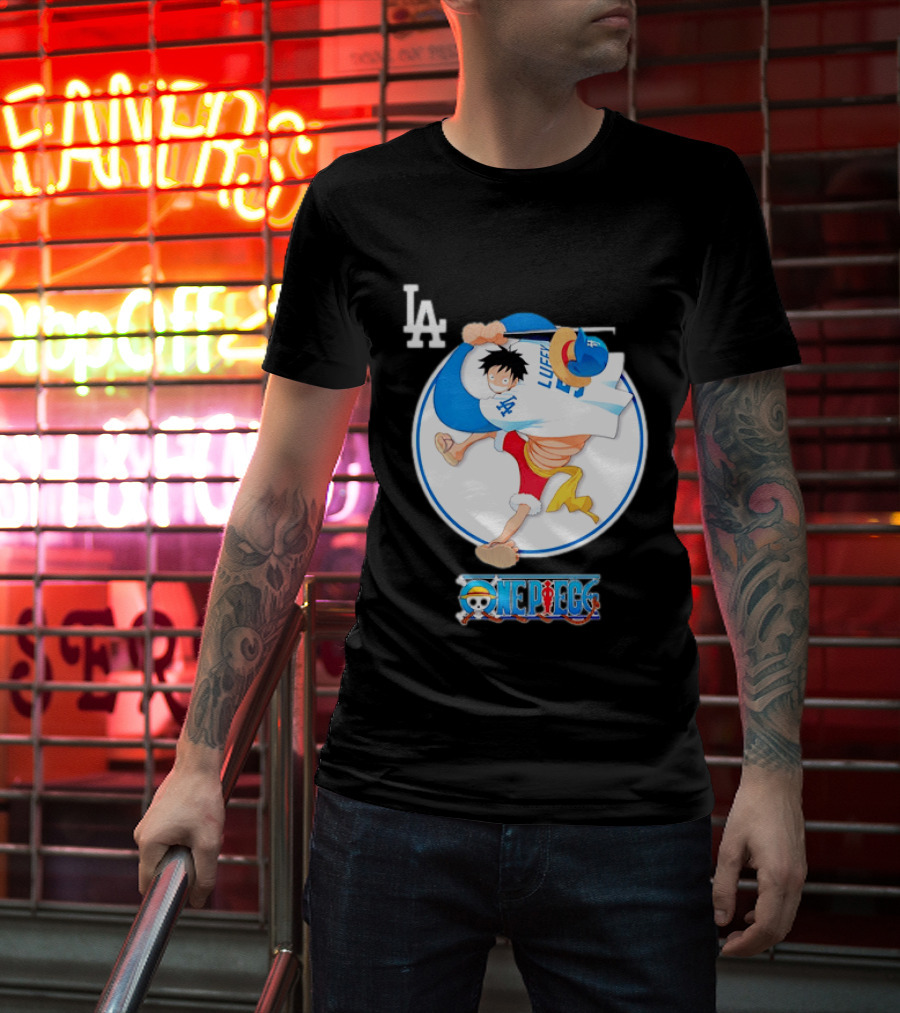 Los Angeles Dodgers Monkey D Luffy One Piece Crossover MLB Collaboration T-Shirt