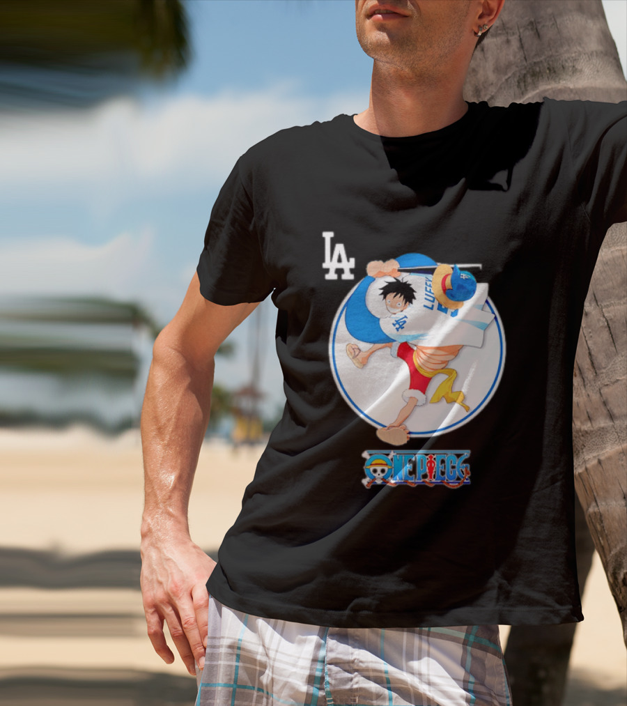 Los Angeles Dodgers Monkey D Luffy One Piece Crossover MLB Collaboration T-Shirt