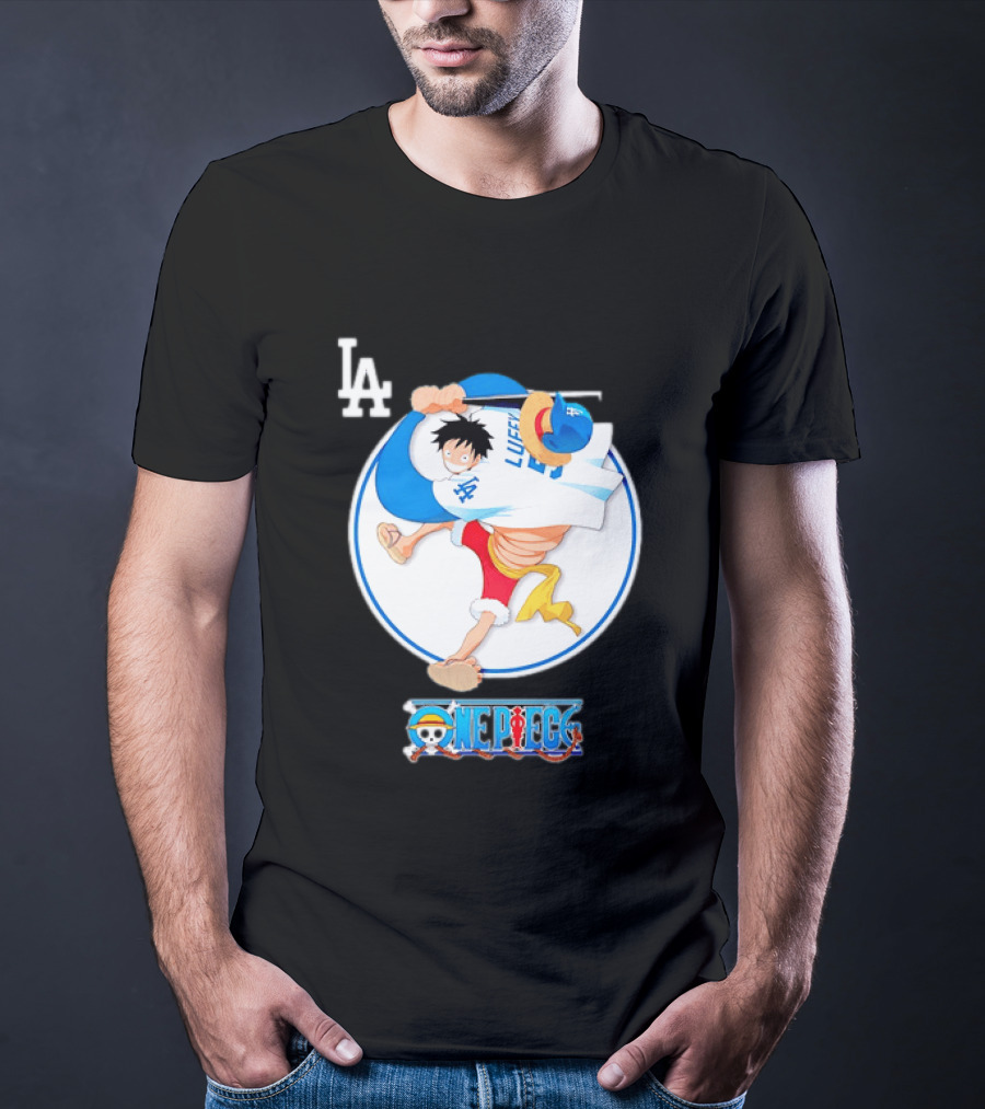 Los Angeles Dodgers Monkey D Luffy One Piece Crossover MLB Collaboration T-Shirt