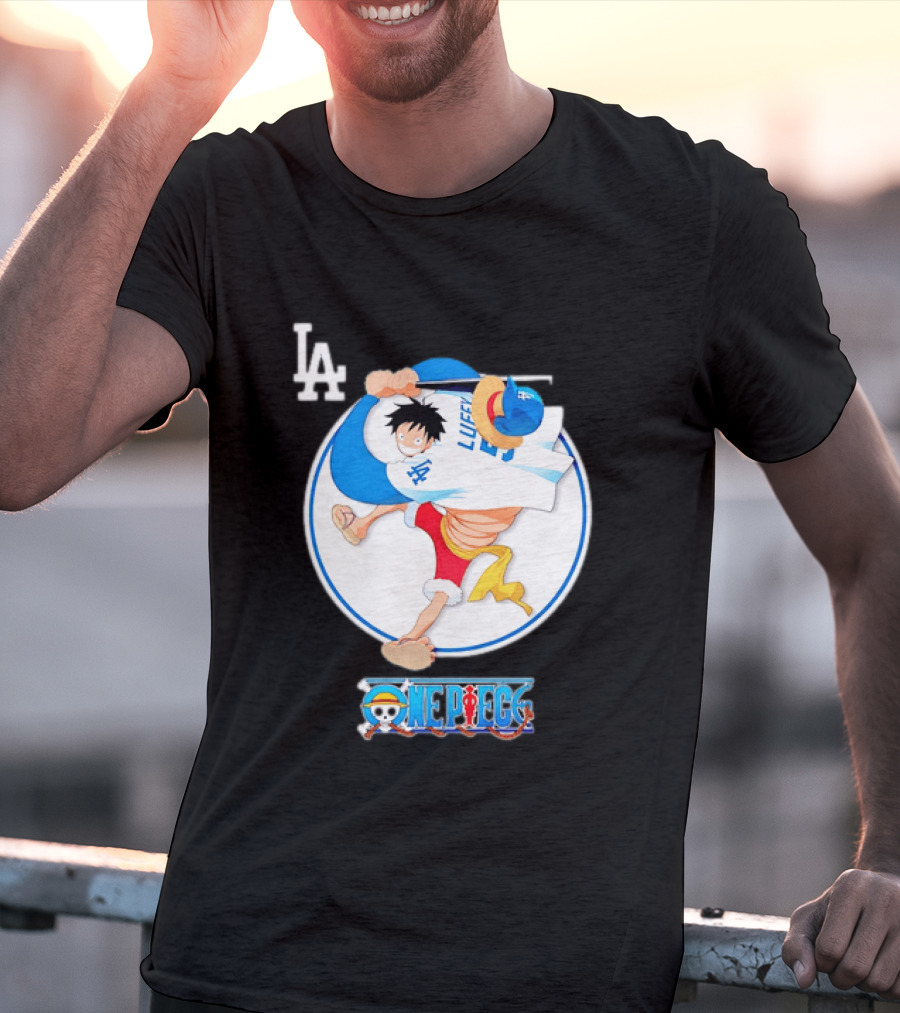 Los Angeles Dodgers Monkey D Luffy One Piece Crossover MLB Collaboration T-Shirt