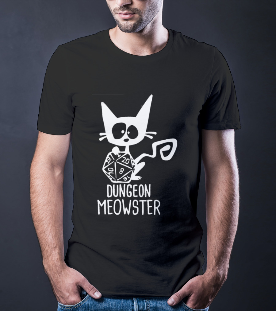 Dungeon Meowster Cat Holding D20 Dice Dungeons And Dragons T-Shirt