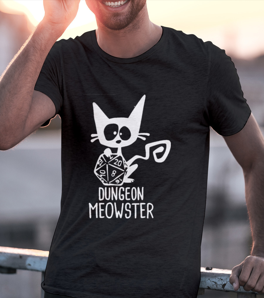 Dungeon Meowster Cat Holding D20 Dice Dungeons And Dragons T-Shirt