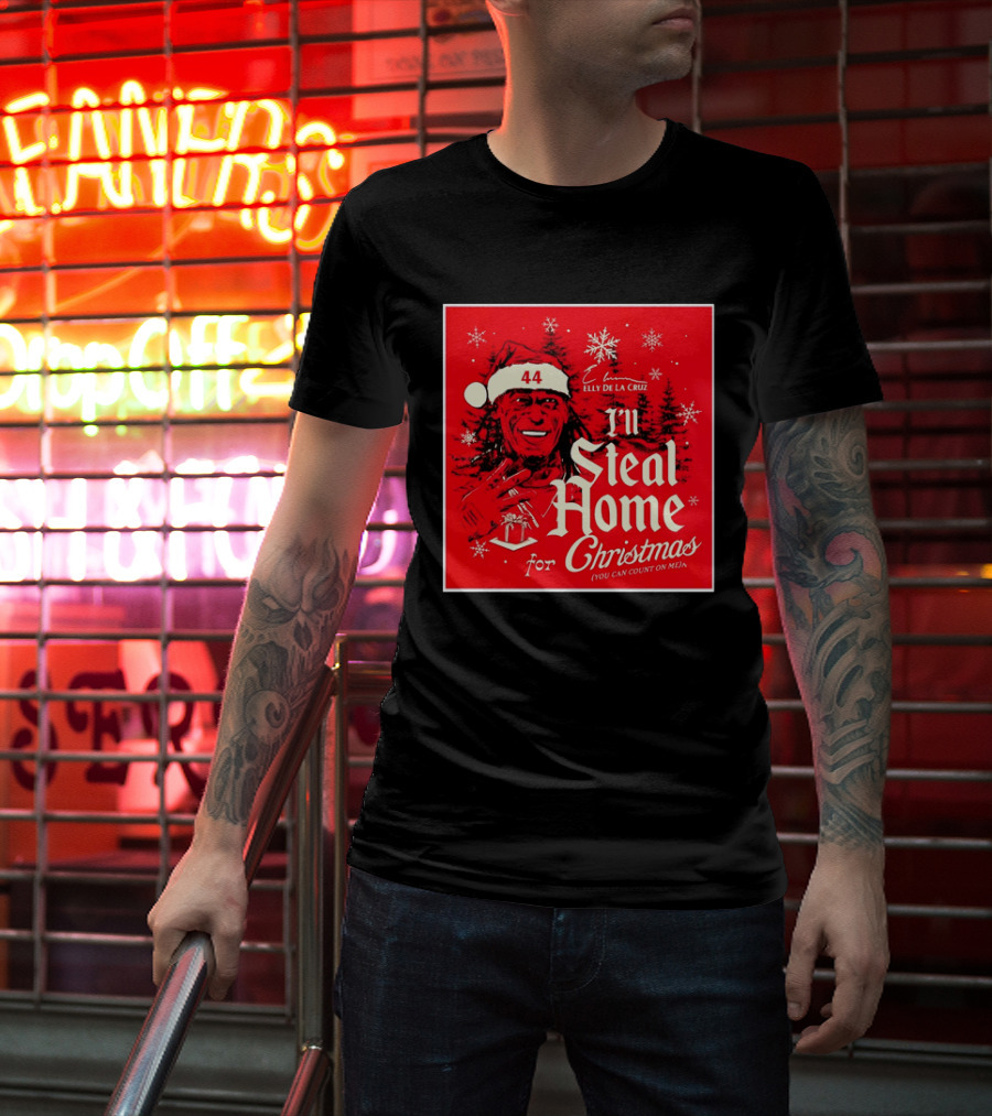 Elly De La Cruz Cincinnati Reds 44 I'll Steal Home For Christmas T-Shirt
