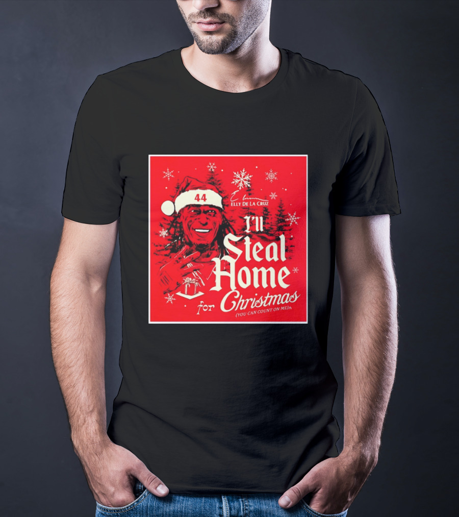 Elly De La Cruz Cincinnati Reds 44 I'll Steal Home For Christmas T-Shirt