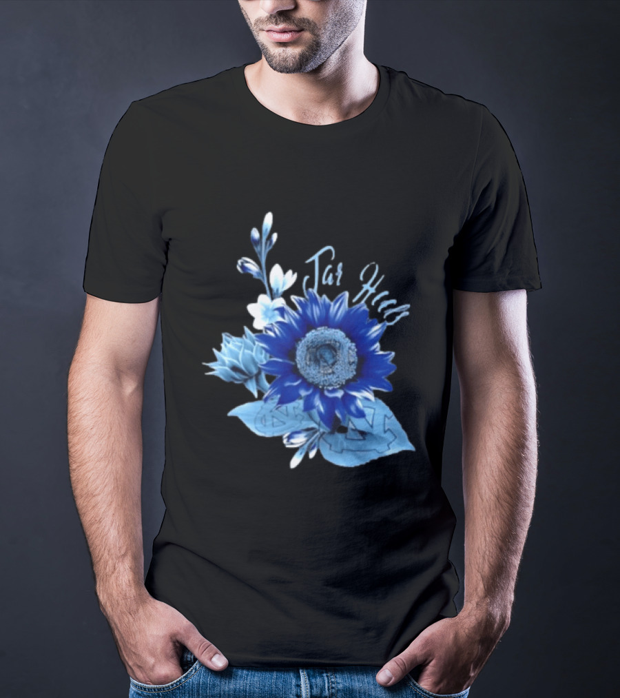 North Carolina Tar Heels Sunflower Floral Football T-Shirt