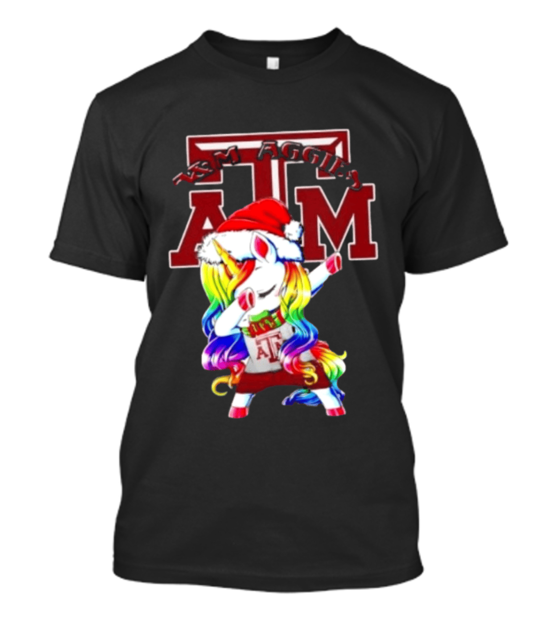 Texas Am Aggies Unicorn Dabbing Santa Hat Merry Christmas T-Shirt