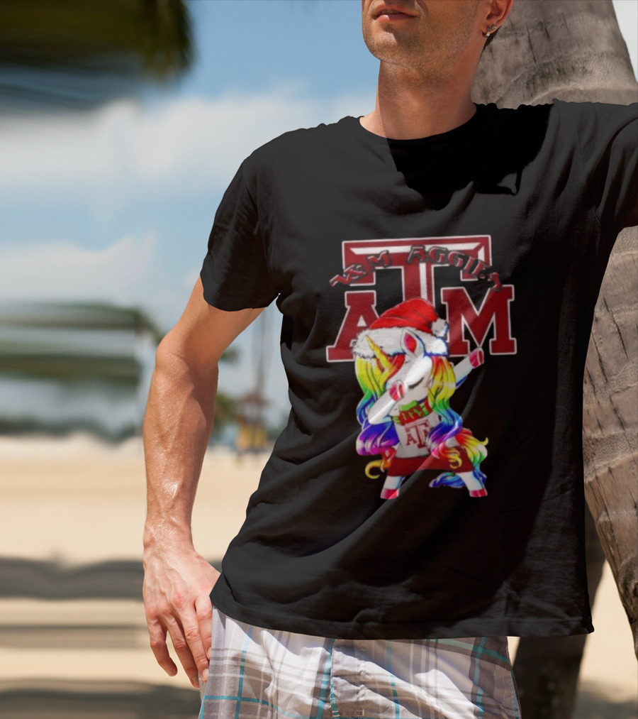 Texas Am Aggies Unicorn Dabbing Santa Hat Merry Christmas T-Shirt