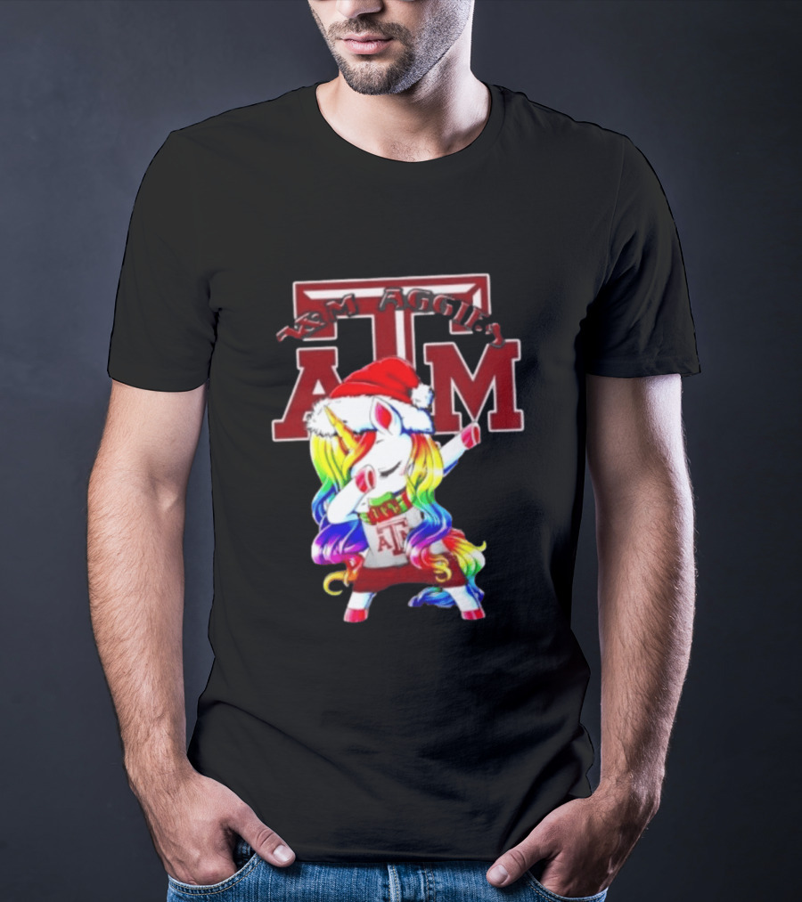 Texas Am Aggies Unicorn Dabbing Santa Hat Merry Christmas T-Shirt