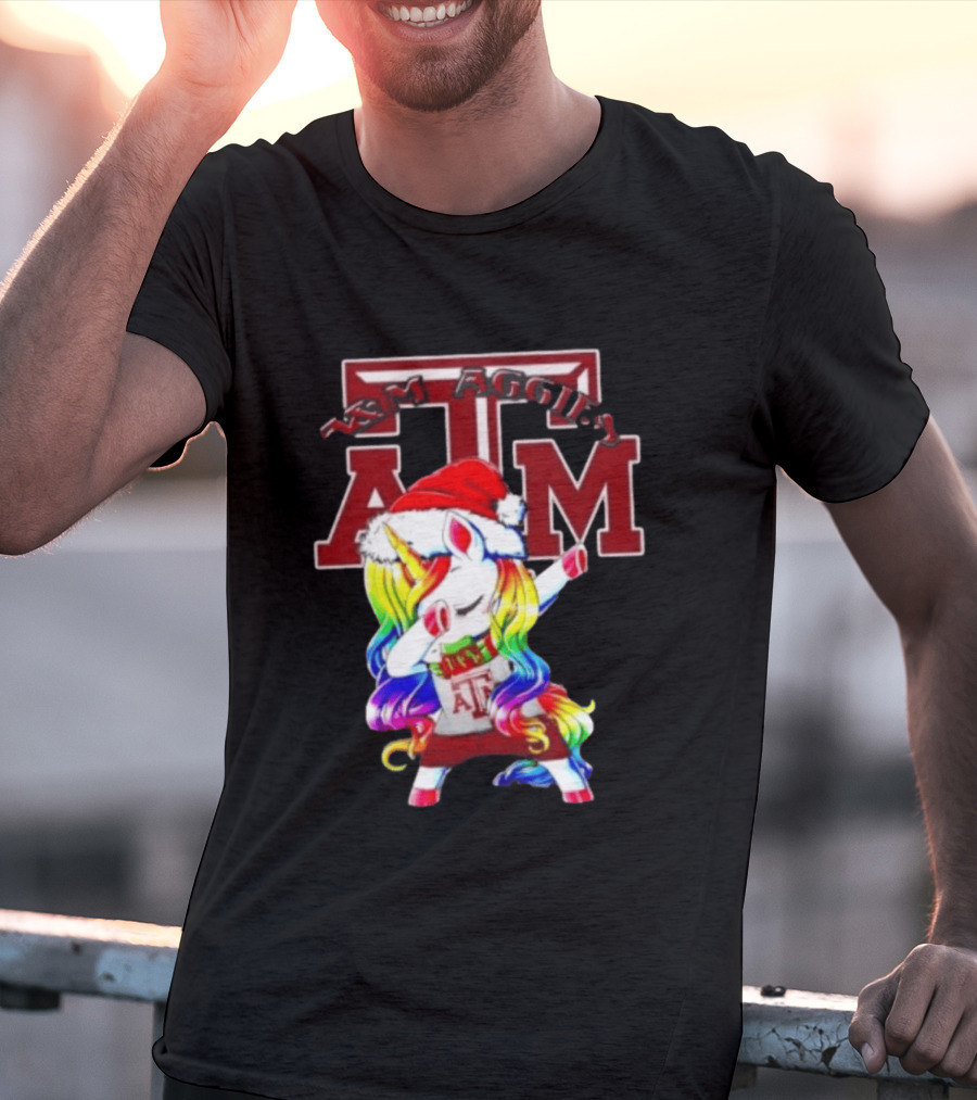 Texas Am Aggies Unicorn Dabbing Santa Hat Merry Christmas T-Shirt