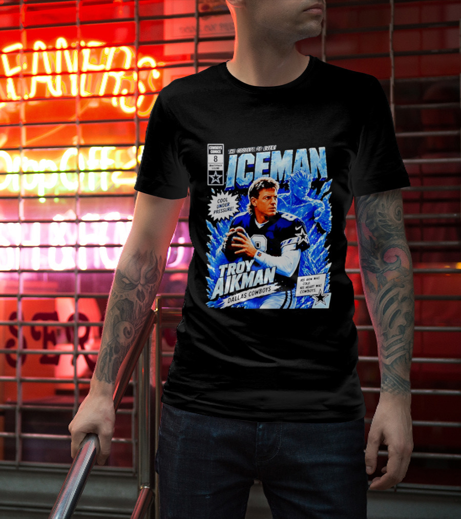 Troy Aikman Dallas Cowboys Comics Iceman Coolest QB Ever T-Shirt