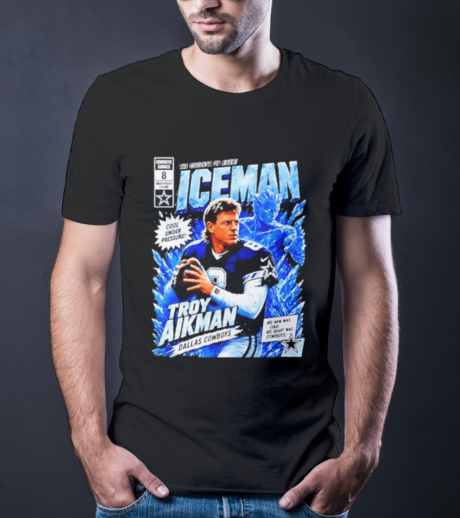 Troy Aikman Dallas Cowboys Comics Iceman Coolest QB Ever T-Shirt