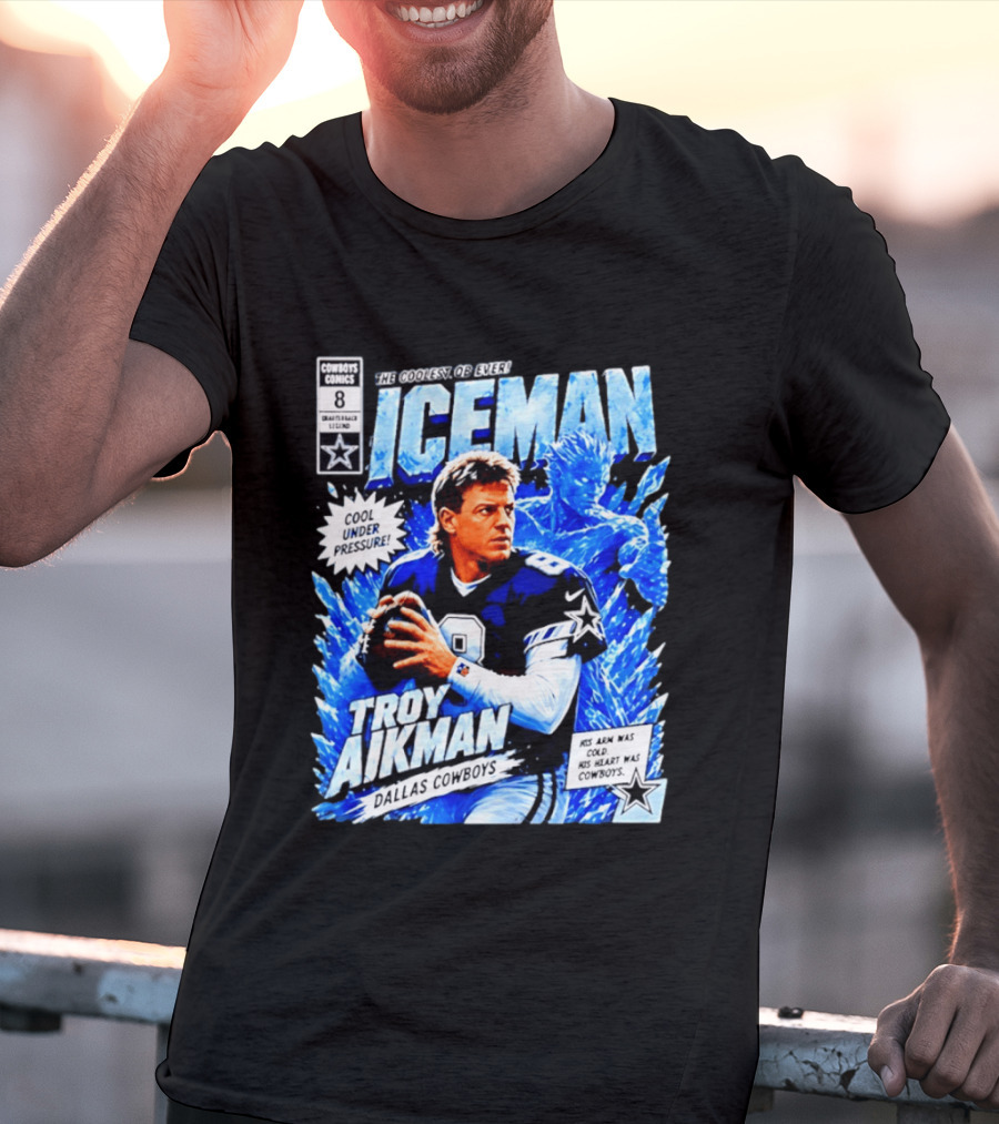 Troy Aikman Dallas Cowboys Comics Iceman Coolest QB Ever T-Shirt