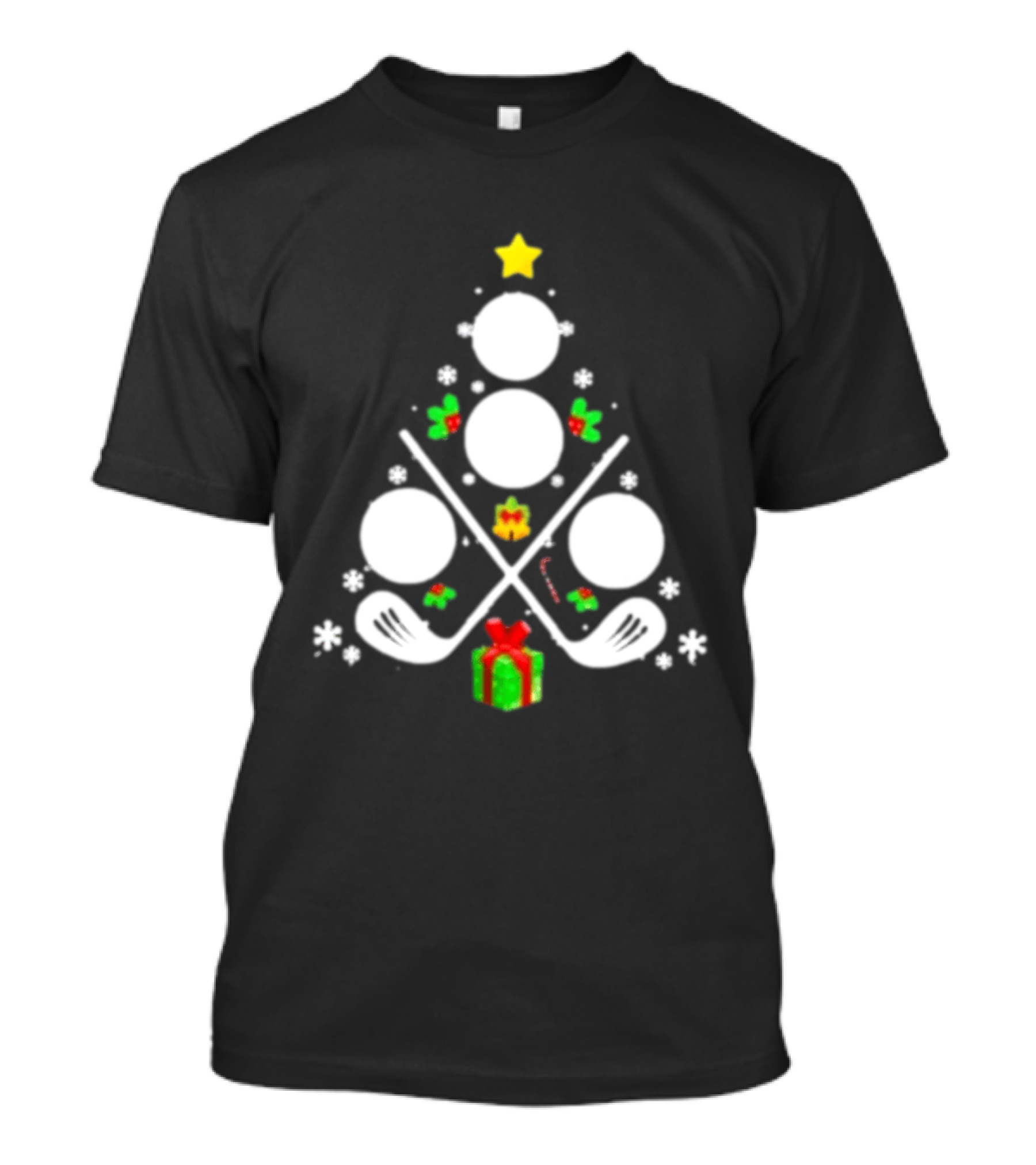 Golf Clubs Balls Christmas Tree Present Star T-Shirt