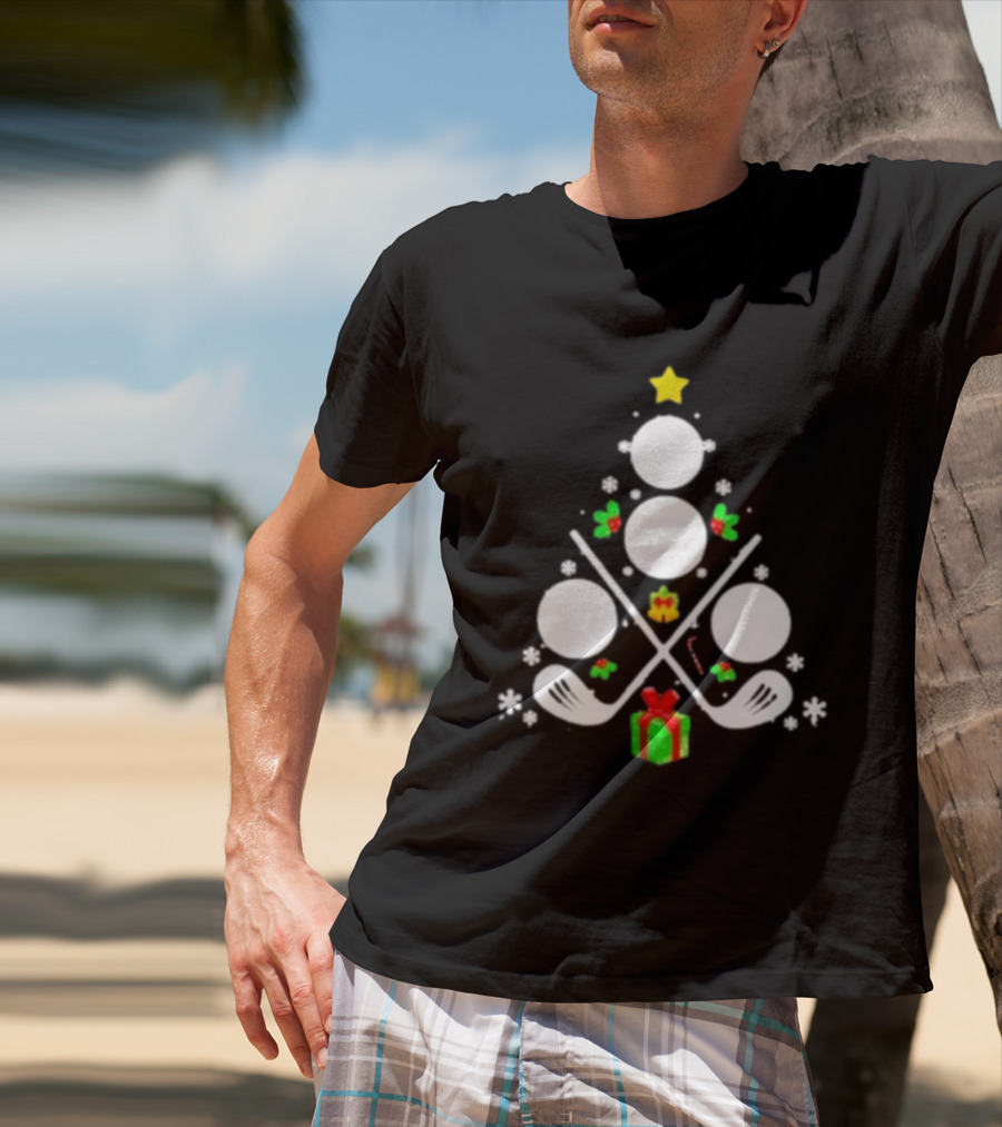 Golf Clubs Balls Christmas Tree Present Star T-Shirt
