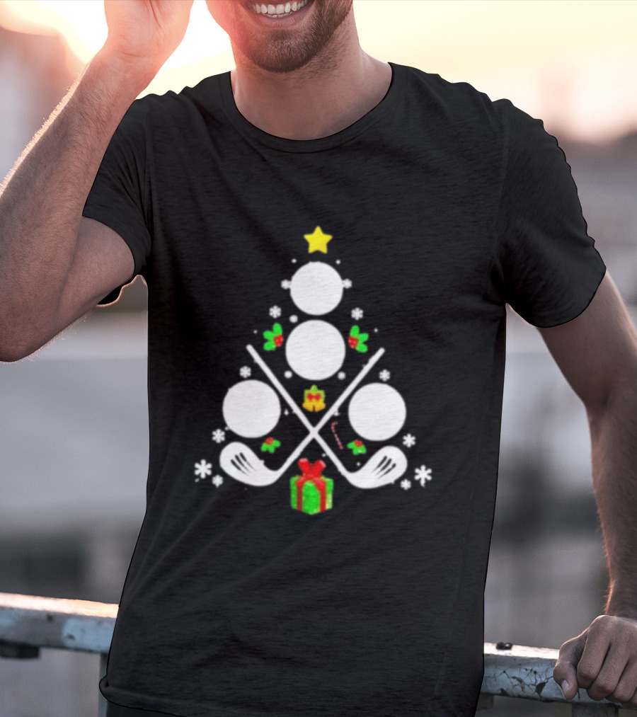 Golf Clubs Balls Christmas Tree Present Star T-Shirt