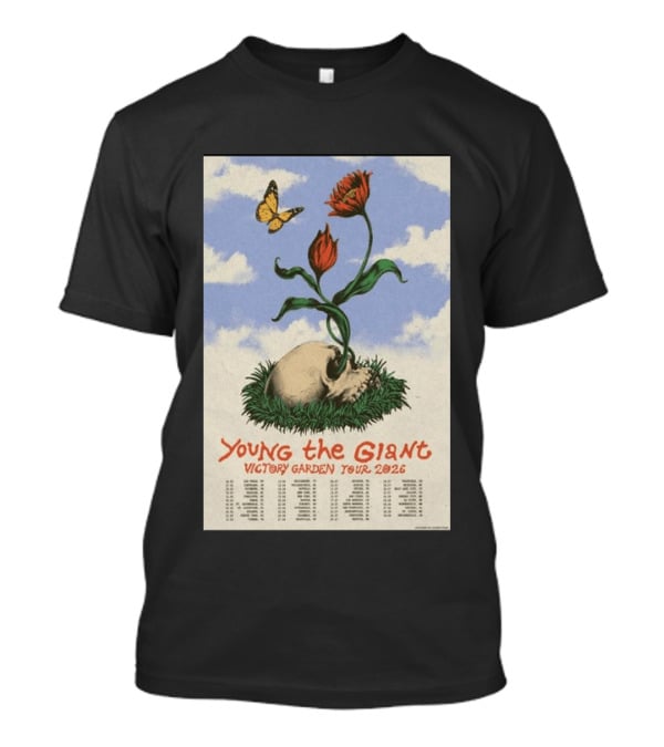 Young The Giant Victory Garden Tour 2026 Skull Flower Butterfly Google Ads Poland Ireland Dates T-Shirt