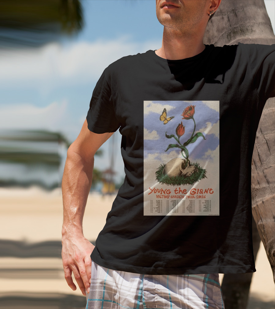 Young The Giant Victory Garden Tour 2026 Skull Flower Butterfly Google Ads Poland Ireland Dates T-Shirt