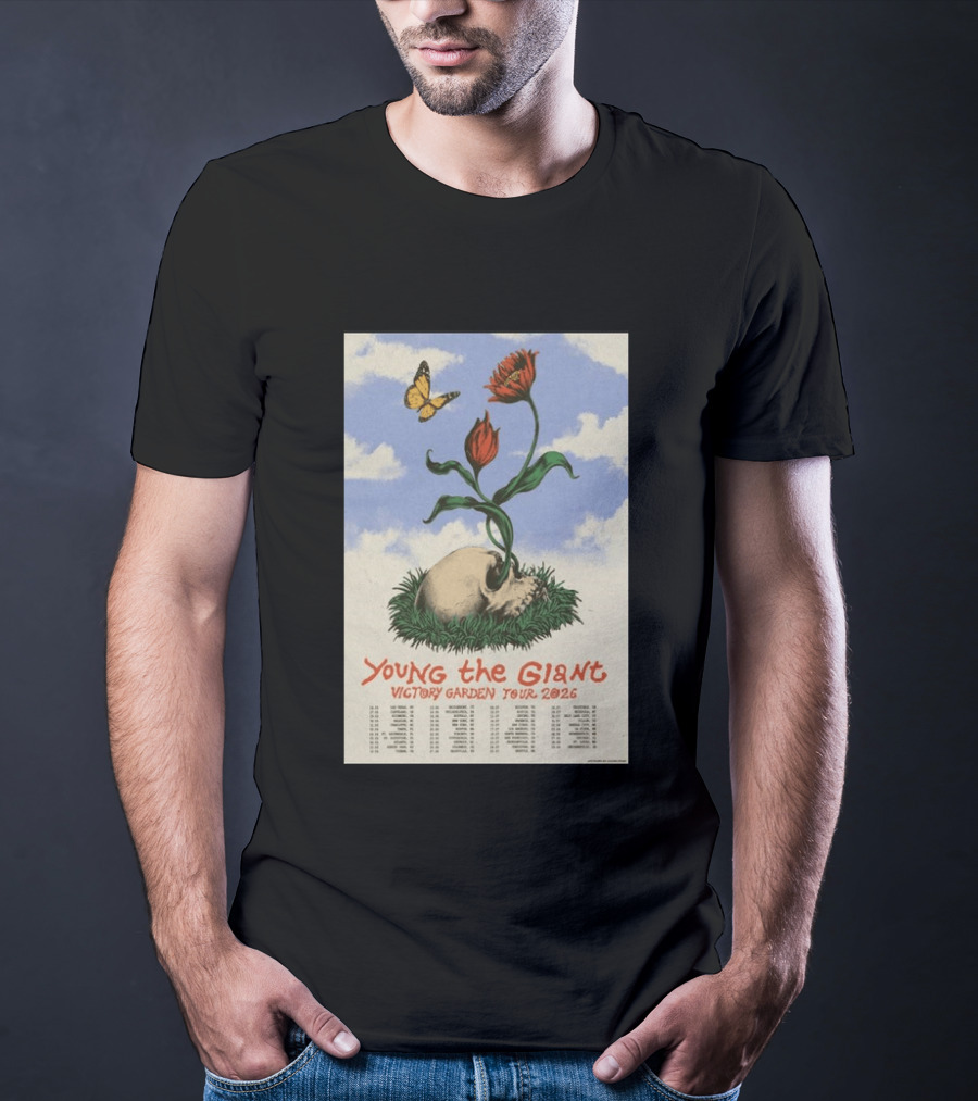 Young The Giant Victory Garden Tour 2026 Skull Flower Butterfly Google Ads Poland Ireland Dates T-Shirt