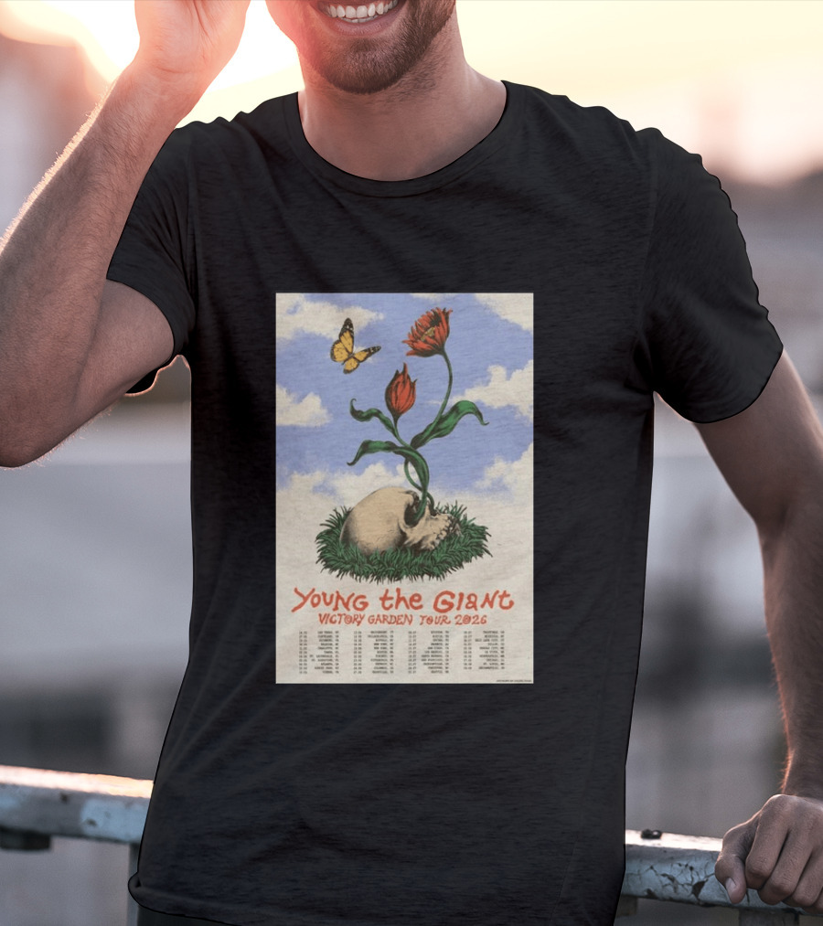 Young The Giant Victory Garden Tour 2026 Skull Flower Butterfly Google Ads Poland Ireland Dates T-Shirt