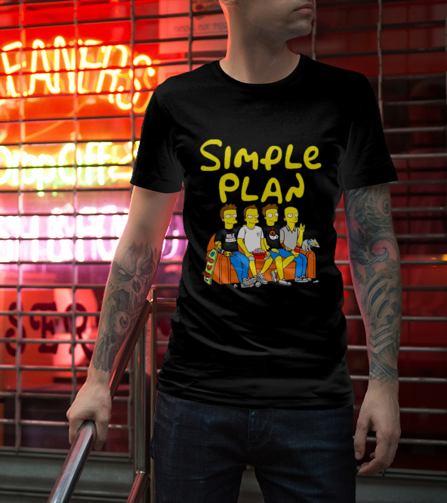 Simple Plan Band Members Cartoon Style On Couch T-Shirt