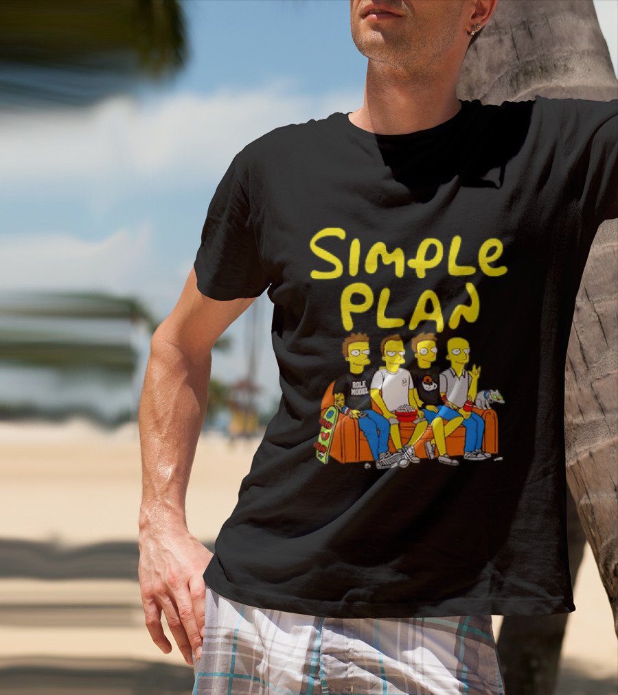 Simple Plan Band Members Cartoon Style On Couch T-Shirt