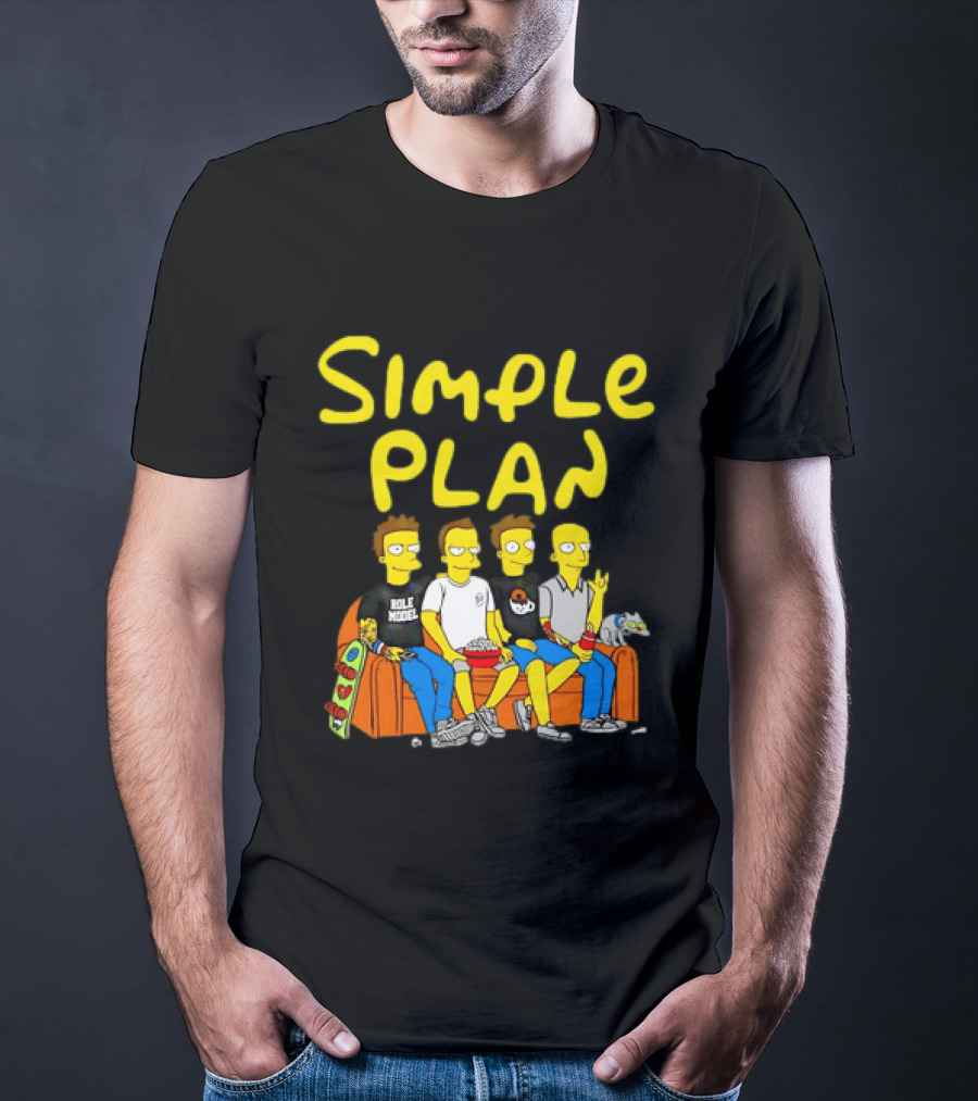 Simple Plan Band Members Cartoon Style On Couch T-Shirt