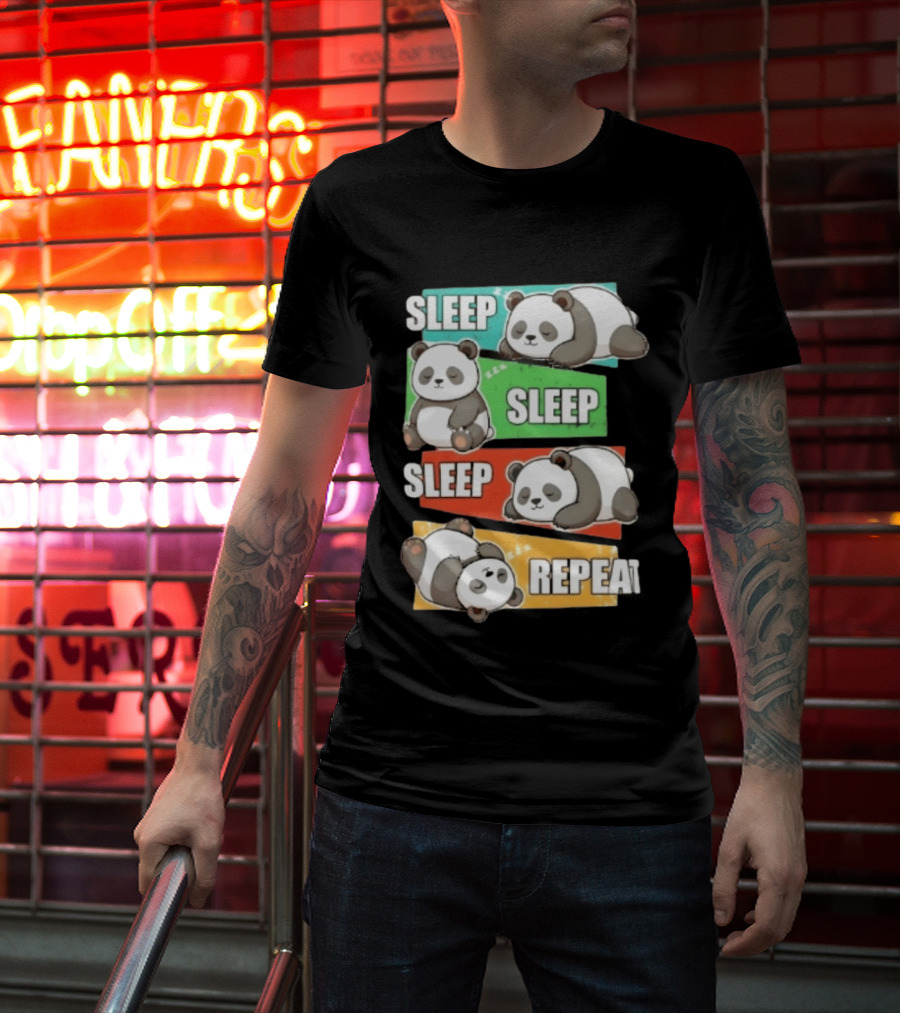 Sleep Sleep Sleep Repeat Panda Cartoon Blocks T-Shirt