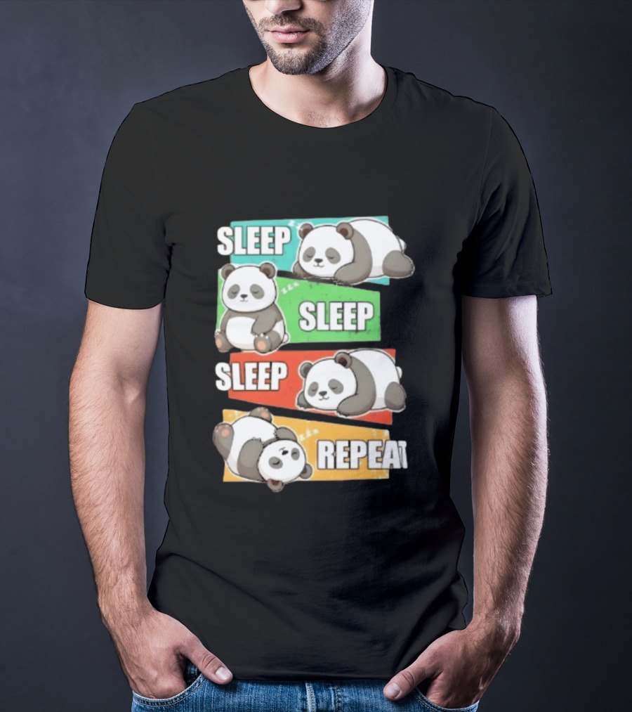 Sleep Sleep Sleep Repeat Panda Cartoon Blocks T-Shirt