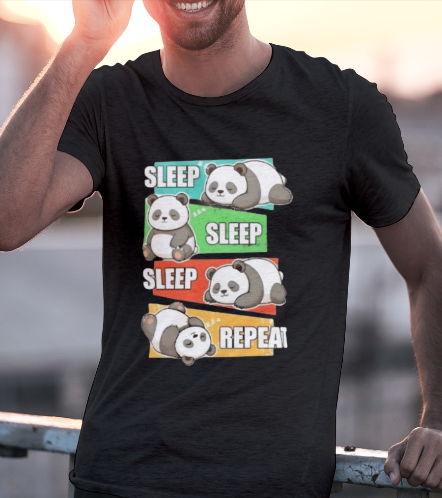 Sleep Sleep Sleep Repeat Panda Cartoon Blocks T-Shirt