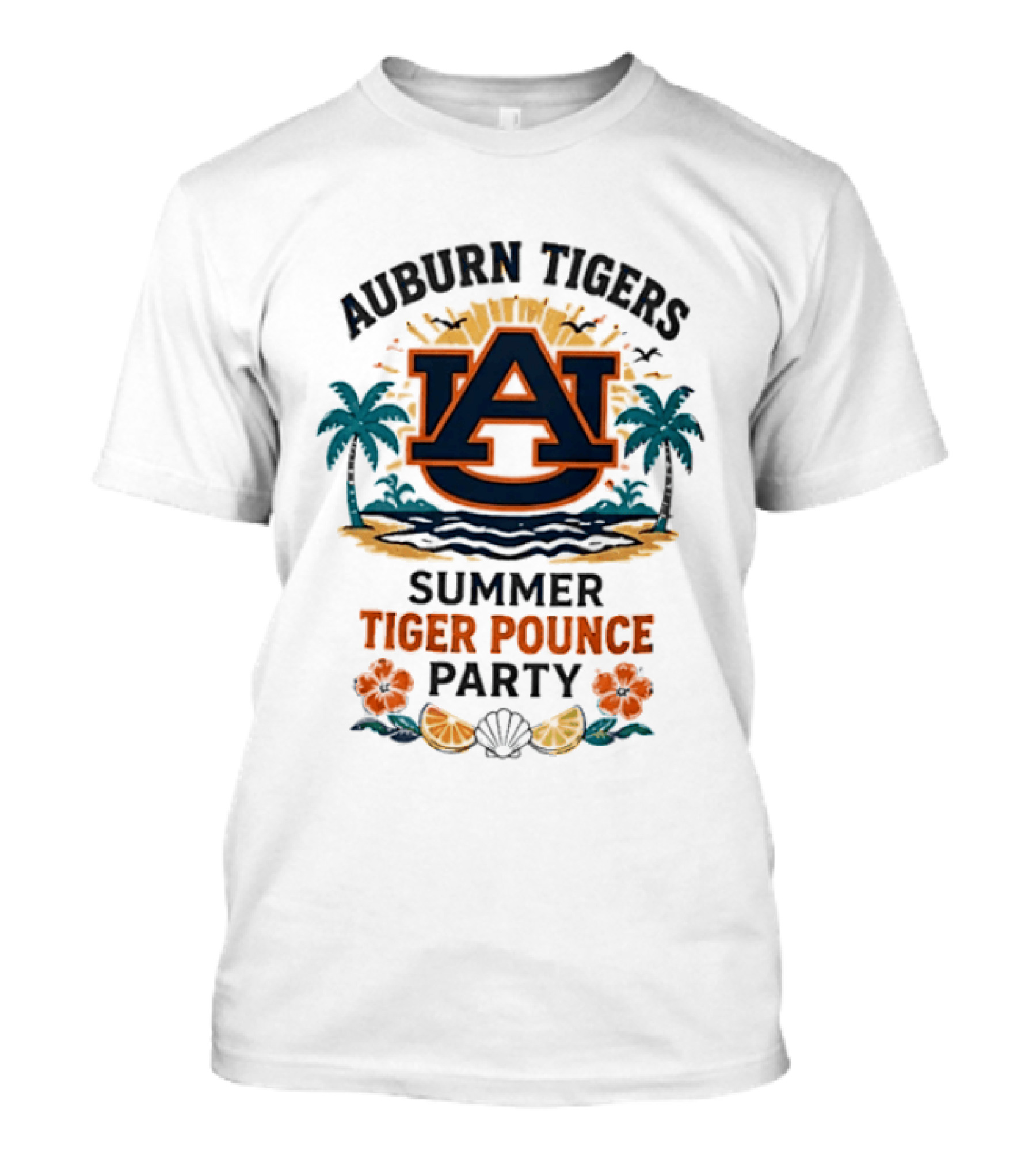 Auburn Tigers Summer Tiger Pounce Party Tropical Beach Scene T-Shirt