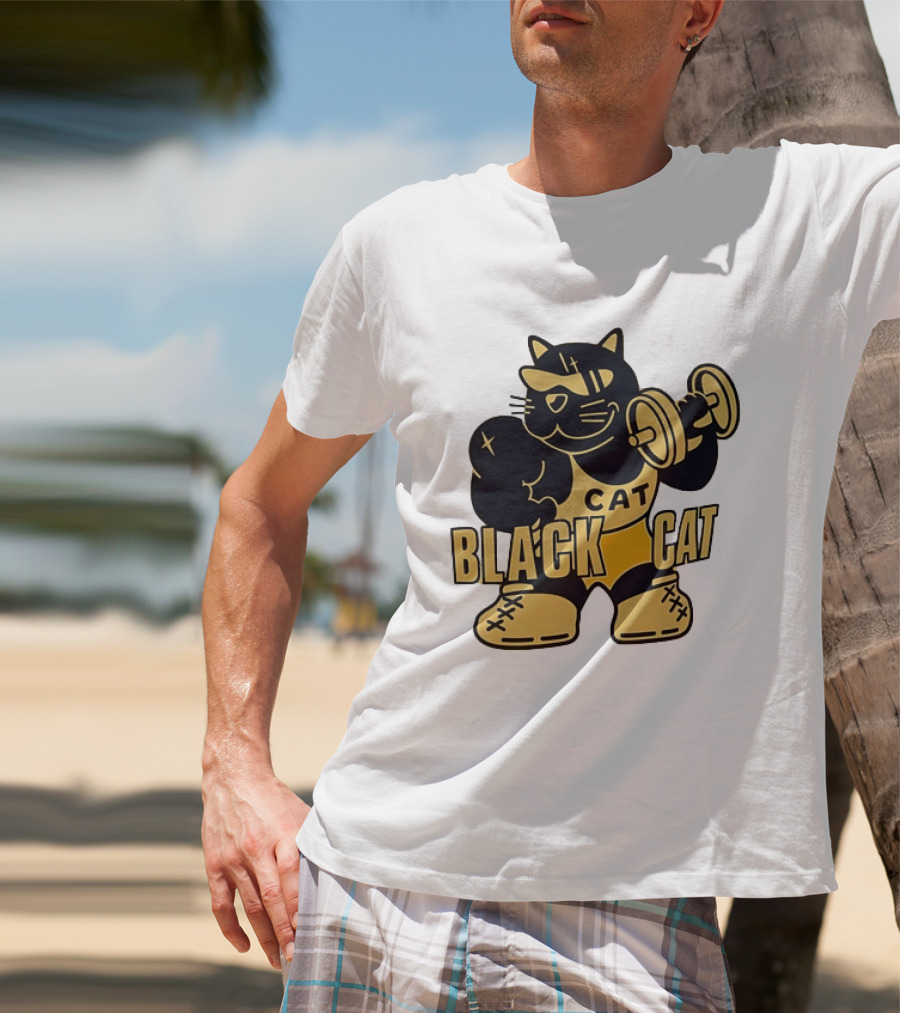 BLACK CAT Lifting Weights Cat Fitness Gym Powerlifting T-Shirt