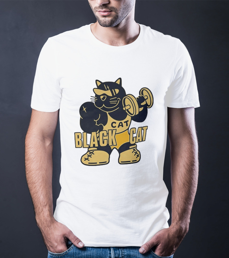 BLACK CAT Lifting Weights Cat Fitness Gym Powerlifting T-Shirt
