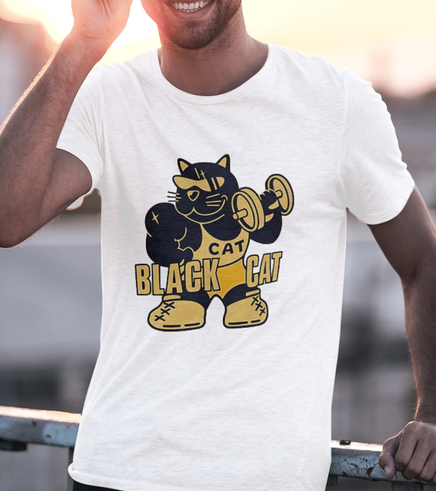 BLACK CAT Lifting Weights Cat Fitness Gym Powerlifting T-Shirt