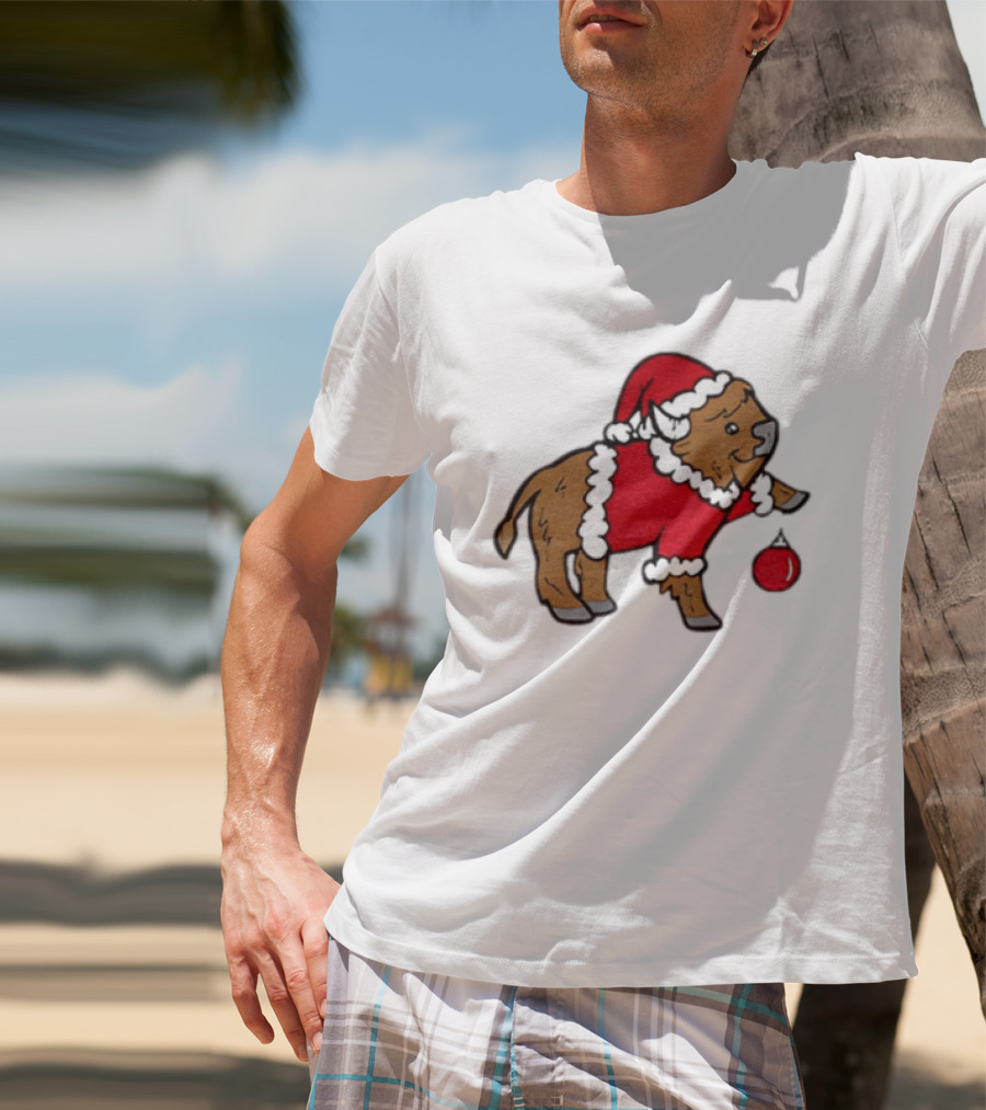 Buffalo In Santa Suit Holding Christmas Bauble Buffalo Bills 2025 Football Holiday T-Shirt