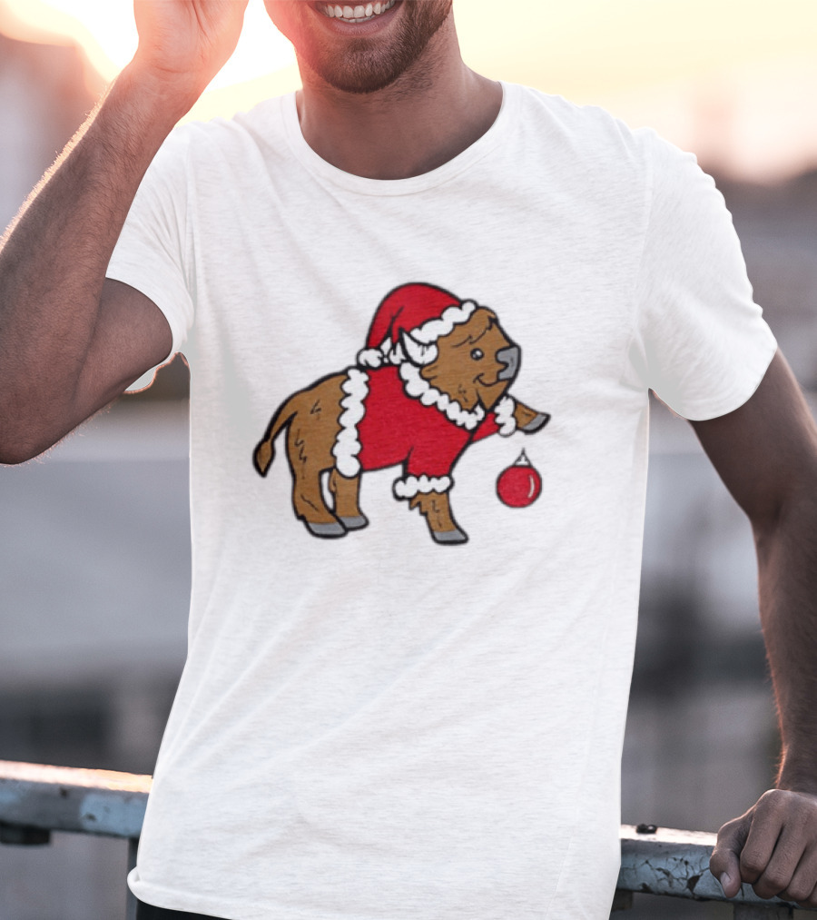 Buffalo In Santa Suit Holding Christmas Bauble Buffalo Bills 2025 Football Holiday T-Shirt