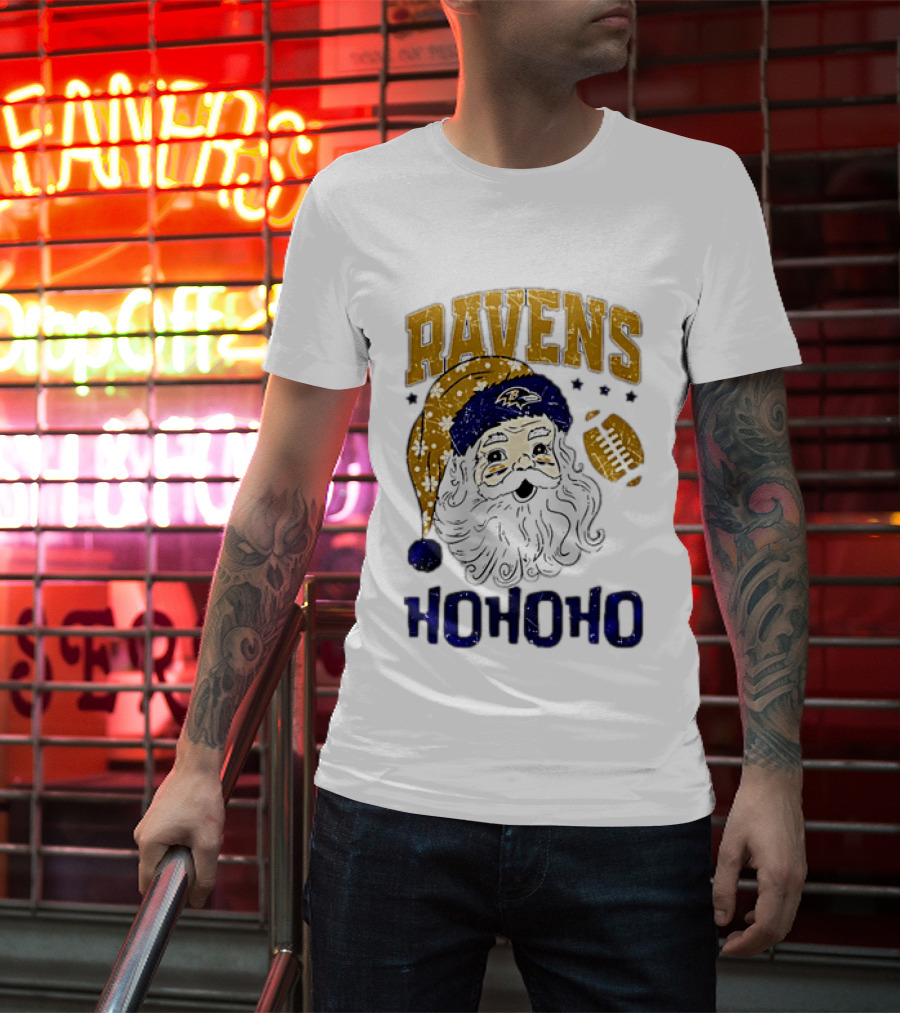 Baltimore Ravens Santa Claus Ho Ho Ho Merry Christmas T-Shirt
