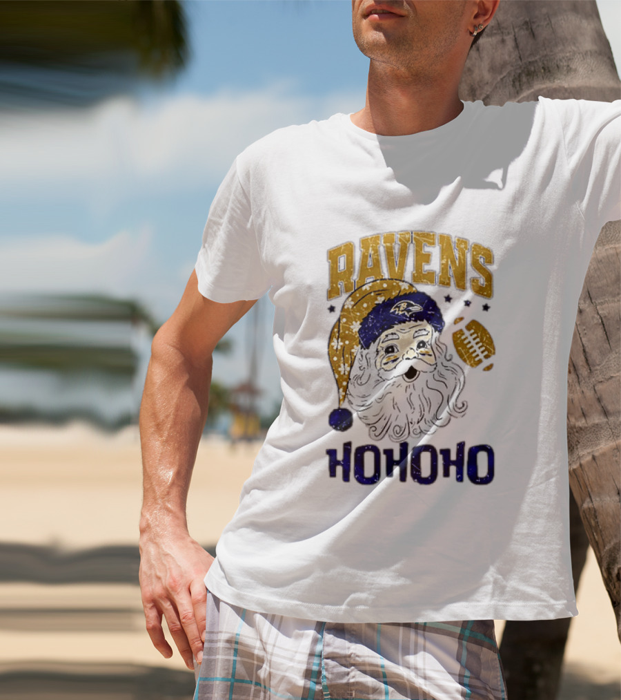 Baltimore Ravens Santa Claus Ho Ho Ho Merry Christmas T-Shirt