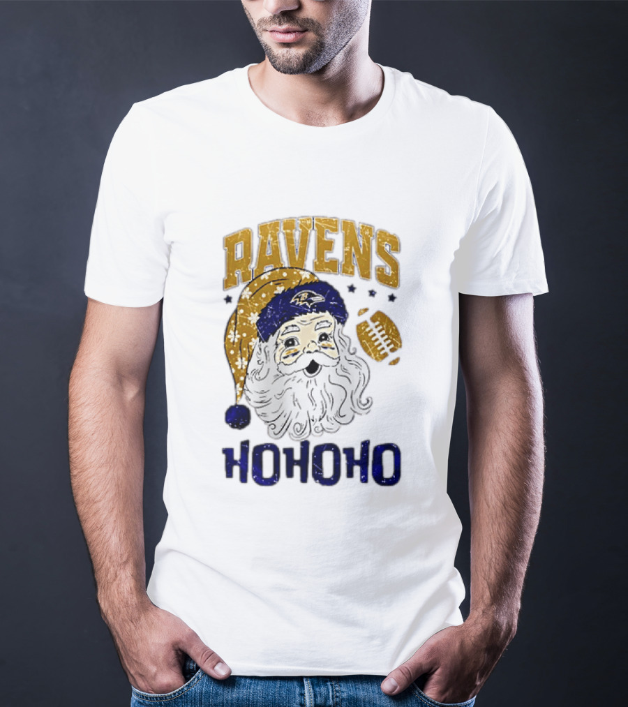 Baltimore Ravens Santa Claus Ho Ho Ho Merry Christmas T-Shirt
