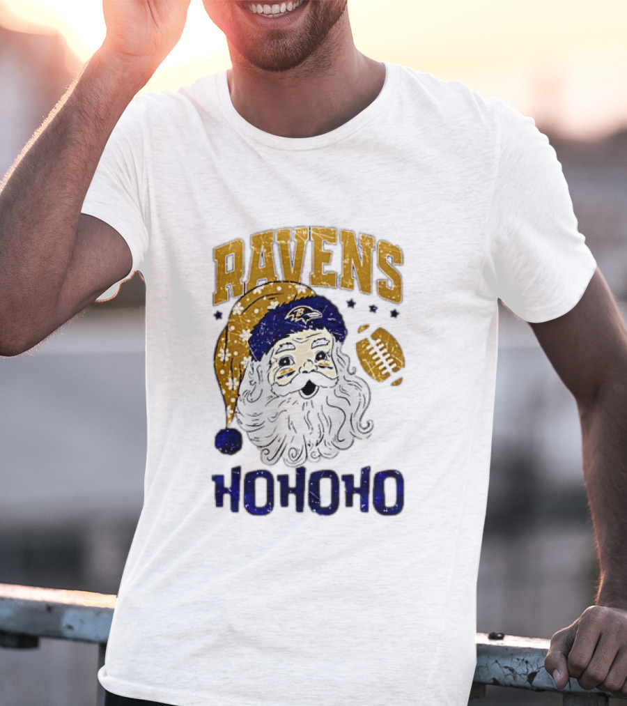 Baltimore Ravens Santa Claus Ho Ho Ho Merry Christmas T-Shirt