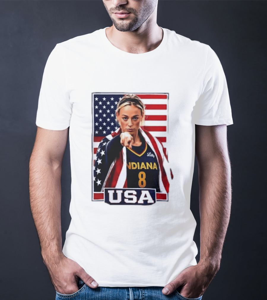 Indiana Fever WNBA Player Pointing American Flag USA Basketball Sports T-Shirt