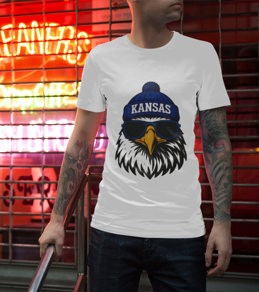 Kansas Jayhawks Jayhawk Hat Glasses Kansas Beanie T-Shirt