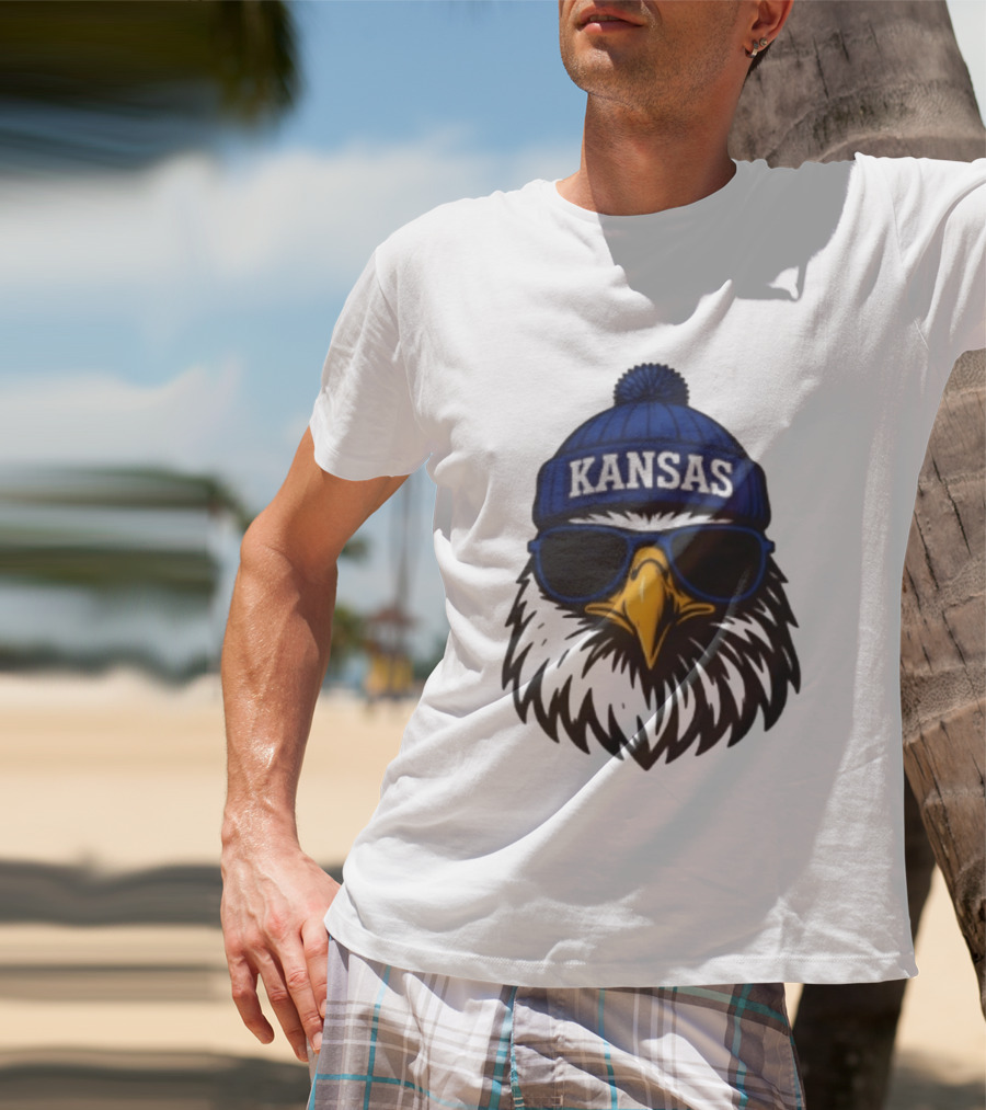 Kansas Jayhawks Jayhawk Hat Glasses Kansas Beanie T-Shirt