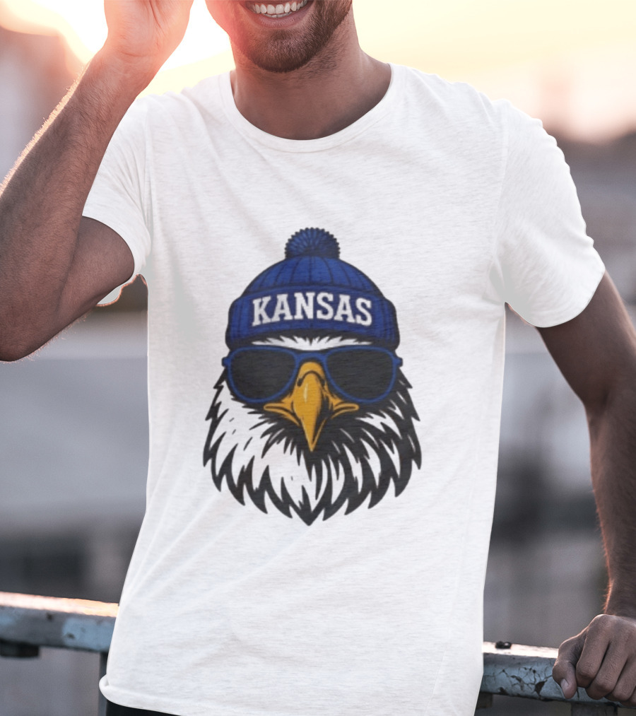 Kansas Jayhawks Jayhawk Hat Glasses Kansas Beanie T-Shirt