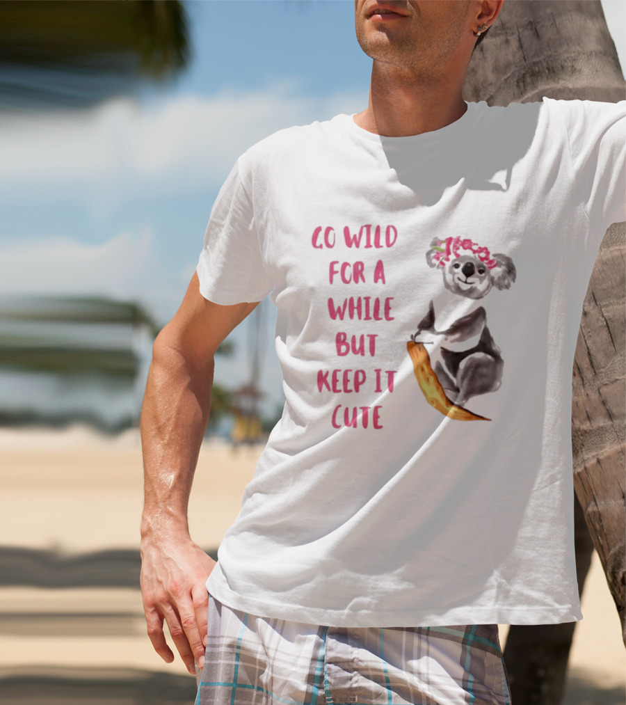 Go Wild For A While But Keep It Cute Koala With Pink Floral Headband T-Shirt