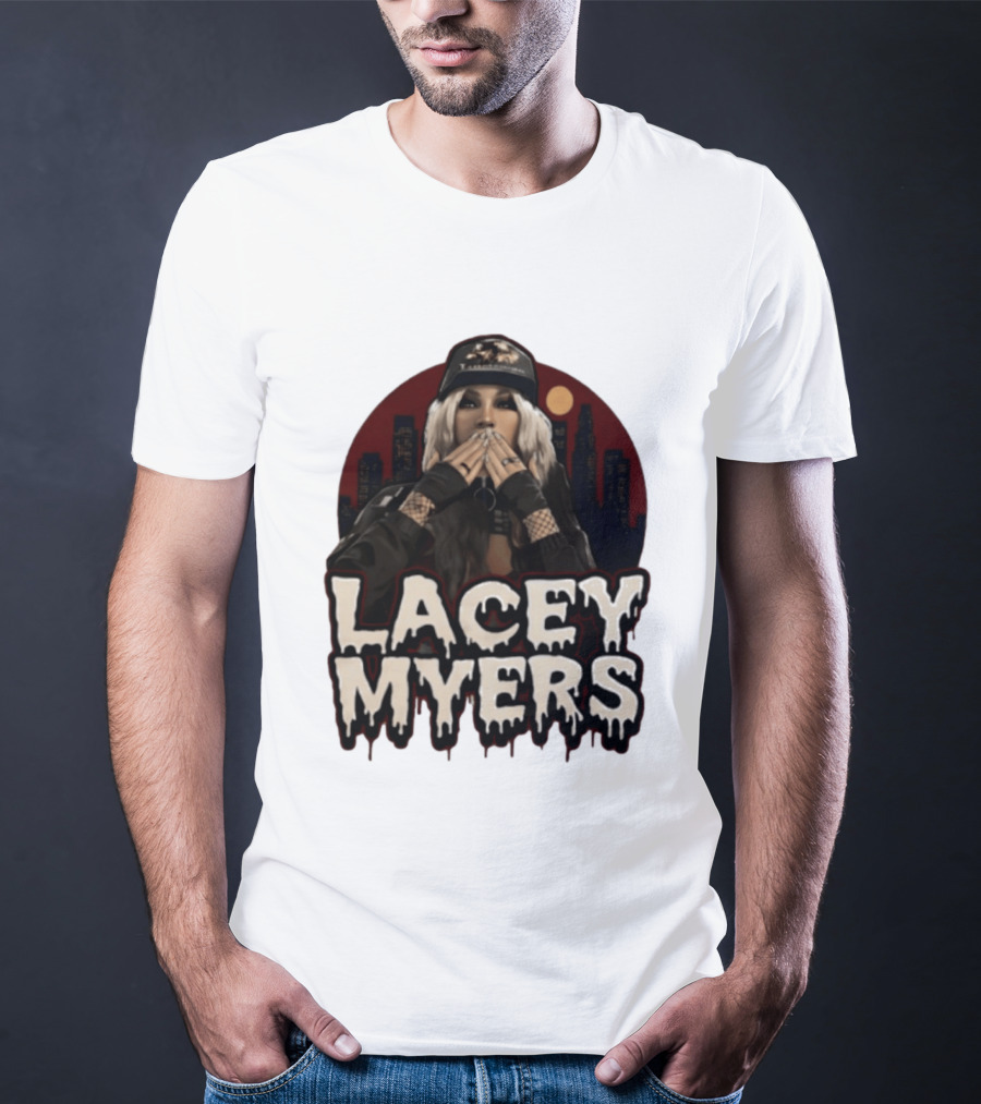 Lacey Myers City Skyline Red Moon Horror T-Shirt