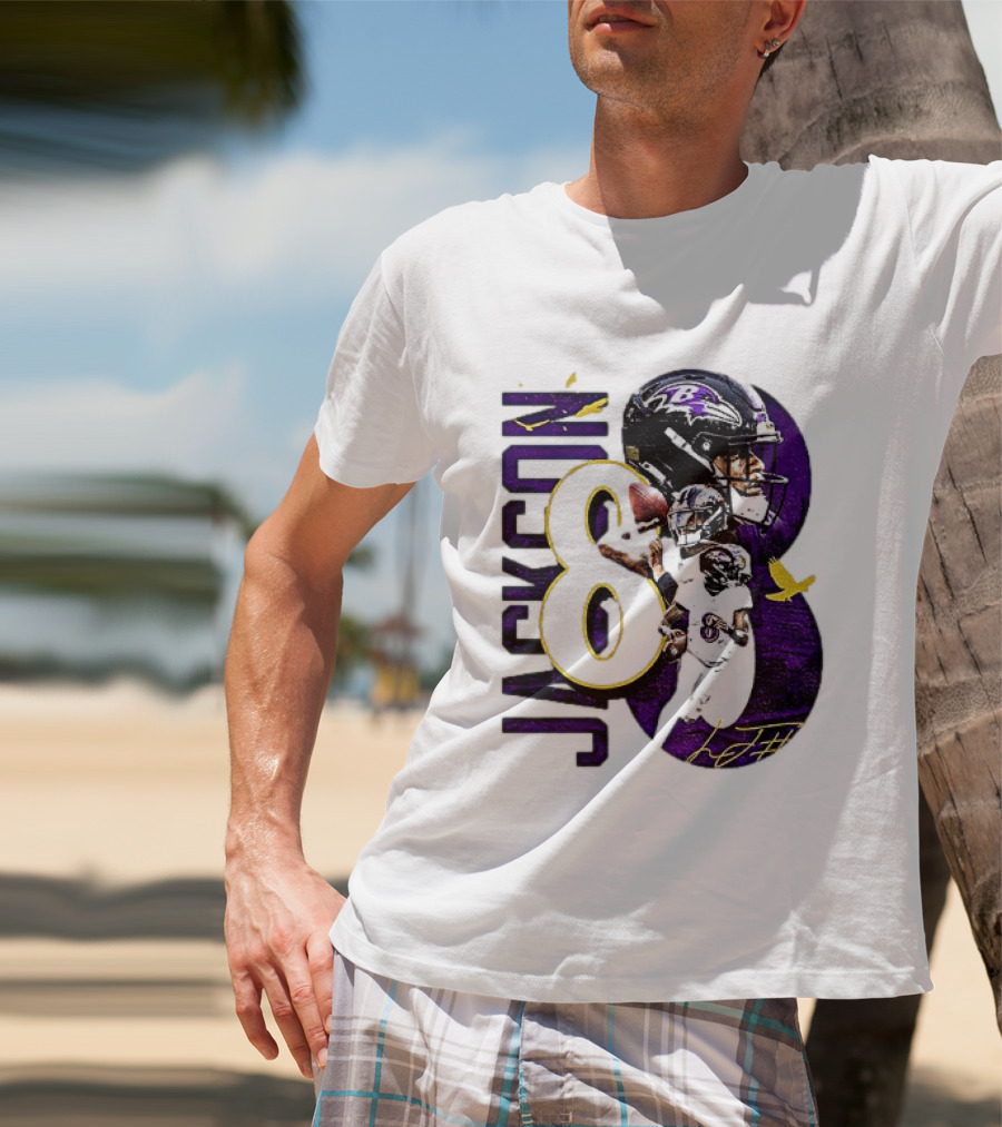Lamar Jackson 8 Baltimore Ravens NFL Football Star Player T-Shirt