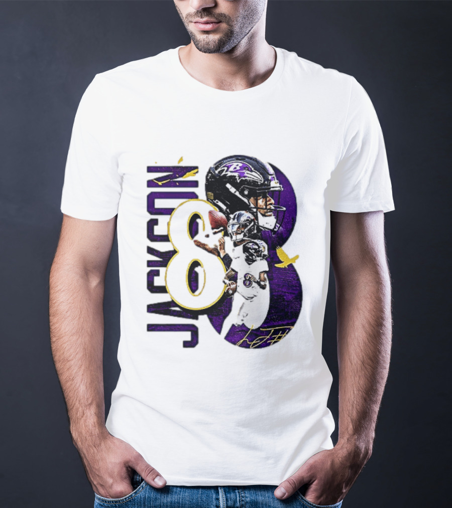 Lamar Jackson 8 Baltimore Ravens NFL Football Star Player T-Shirt